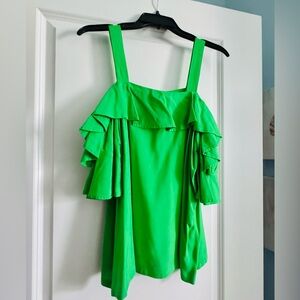 Escapada Vibrant Green Ruffle Cold Shoulder Top